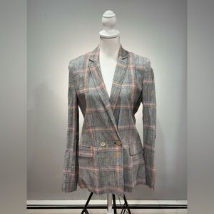 SALE! Gray Bershka Plaid Long Linen Blend Blazer Size S EUC